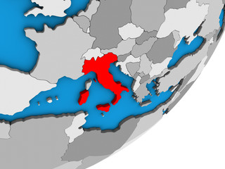 Obraz premium Italy on blue political 3D globe.