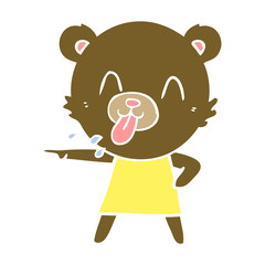 rude flat color style cartoon bear pointing