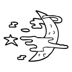line drawing cartoon spooky moon and clouds