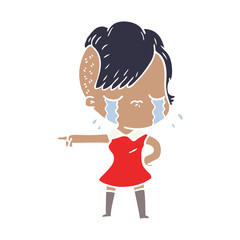 flat color style cartoon crying girl pointing