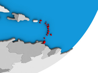 Obraz premium Caribbean on blue political 3D globe.