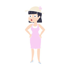 flat color illustration of a cartoon woman wearing sun hat