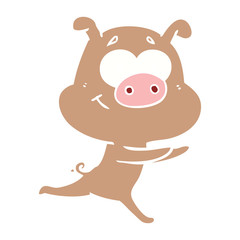 happy flat color style cartoon pig