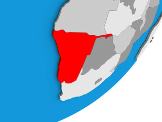 Fototapeta premium Namibia on blue political 3D globe.