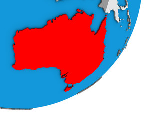 Fototapeta premium Australia on blue political 3D globe.