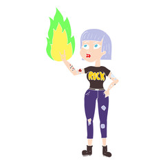 flat color illustration of a cartoon rock girl
