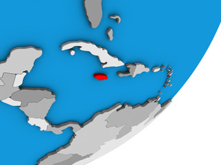 Jamaica on blue political 3D globe.