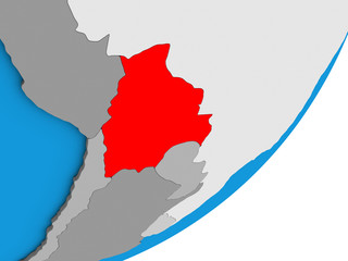 Bolivia on blue political 3D globe.