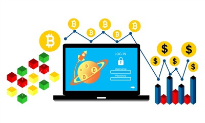 Login of crypto market. Blockchain vector illustration suitable for banner, template, background and icon.