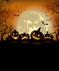 Halloween background with scary pumpkins