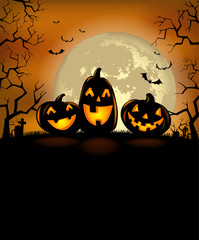Halloween background with scary pumpkins