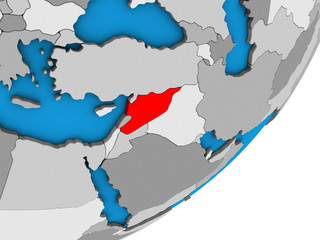 Syria on blue political 3D globe.