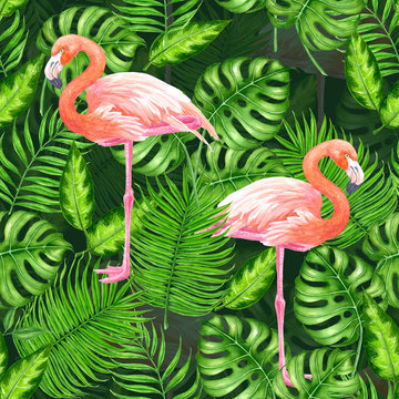 Flamingo tropical watercolor © katerinamk