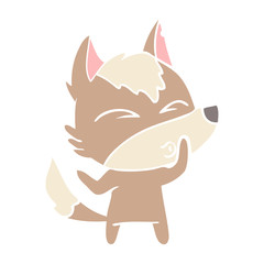 flat color style cartoon wolf whistling
