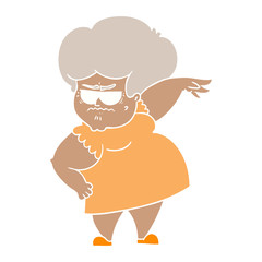 flat color style cartoon angry old woman