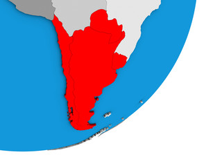 Fototapeta premium Southern Cone on blue political 3D globe.