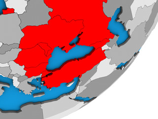 Black Sea Region on blue political 3D globe.