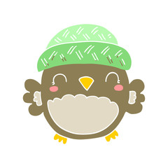 cute flat color style cartoon owl in hat