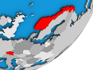 EFTA countries on blue political 3D globe.