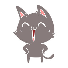 happy flat color style cartoon cat meowing