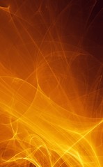 Abstract gold orange light and laser beams, fractals  and glowing shapes  multicolored art background texture for imagination, creativity and design.