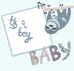 Baby shower cards. Vector sloth mom and baby © Tapilipa