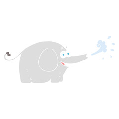 flat color illustration of a cartoon elephant squirting water