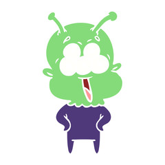 happy flat color style cartoon alien