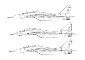 Combat fighter jet. Hi-detail technical illustration.