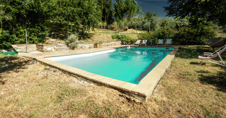 Pool in Tuscan garden, Montespertoli, region of Florence