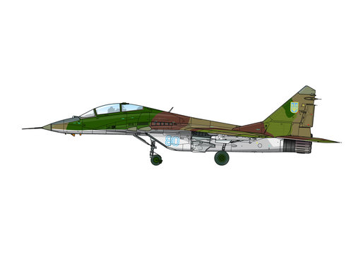 Combat Fighter Jet Of Ukrainian Air Force. Vector Illustration.