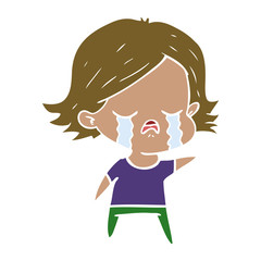 flat color style cartoon girl crying