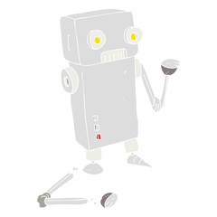 flat color illustration of a cartoon broken robot