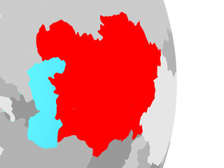 Central Asia on simple political globe.