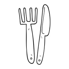 line drawing cartoon plastic knife and fork