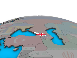 Georgia with embedded national flag on political 3D globe.