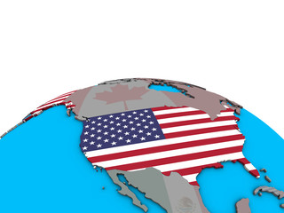 USA with embedded national flag on political 3D globe.