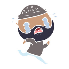 flat color style cartoon bearded man crying