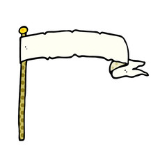 cartoon doodle waving white banner flag