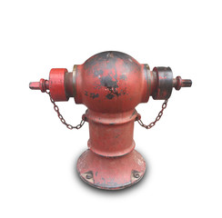 Old red fire hydrant with chain isolated on white background, This has clipping path.