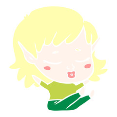 pretty flat color style cartoon elf girl sitting