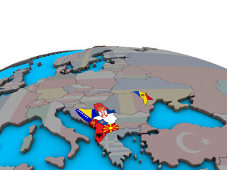 CEFTA countries with embedded national flags on political 3D globe.
