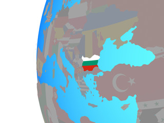 Bulgaria with embedded national flag on blue political globe.
