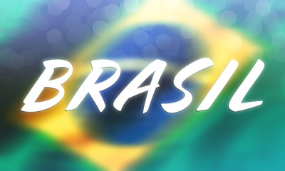 Illustrative modern art of the Brazil. Brazil s flag on background and the name of the country highlighted on center. Brazil background. Patriotic art.