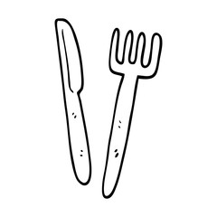 line drawing cartoon knife and fork