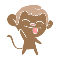 funny flat color style cartoon monkey waving