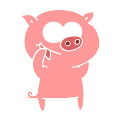 Obraz na płótnie Canvas cheerful pig flat color style cartoon