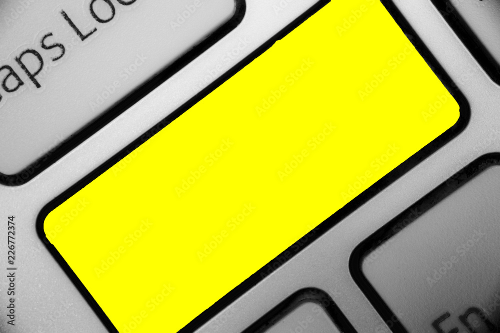 Leinwandbilder Design business concept Empty template copy space text for Ad website isolated. Keyboard yellow key Intention create computer computing reflection document
