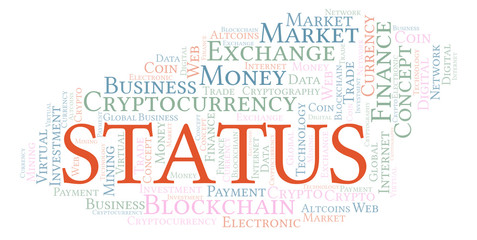 Obraz premium Status cryptocurrency coin word cloud.