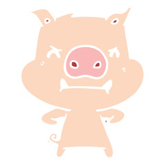 Obraz na płótnie Canvas angry flat color style cartoon pig